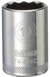 DeWALT DWMT74576OSP Drive Socket, 19 mm Socket, 1/2 in Drive, 12-Point, Steel, Polished Chrome Vanadium